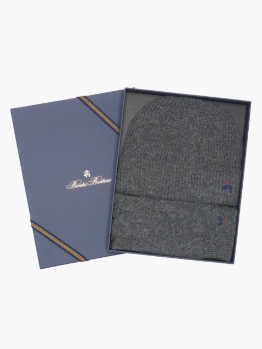 Share Brooks Brothers Wool Blend Beanie & Gloves gift Set-Charcoal